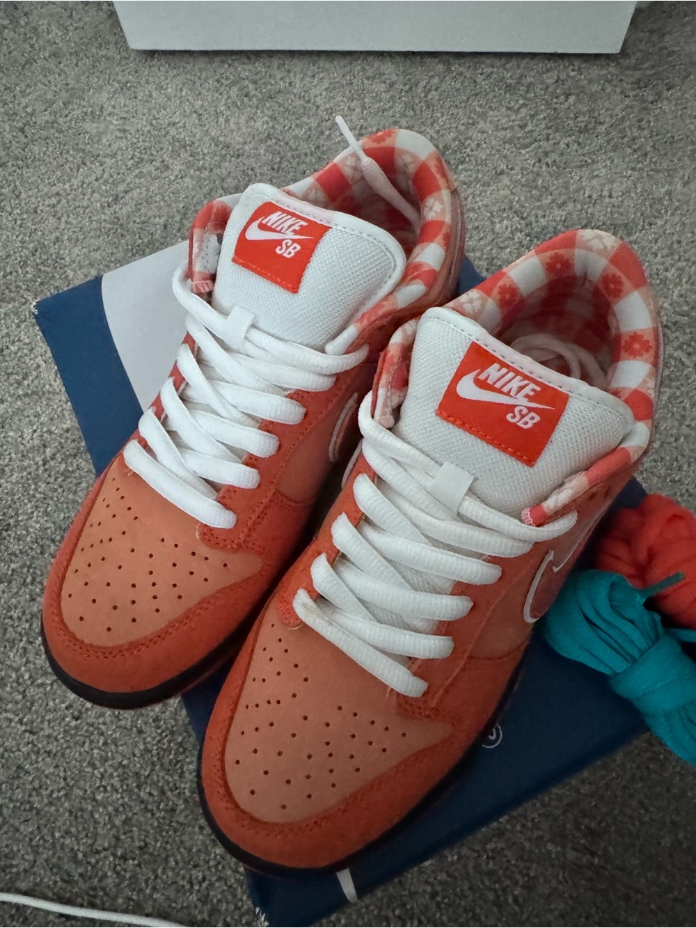 Nike Orange and White Checkerboard Low Top Sneakers - Picture 2 of 5